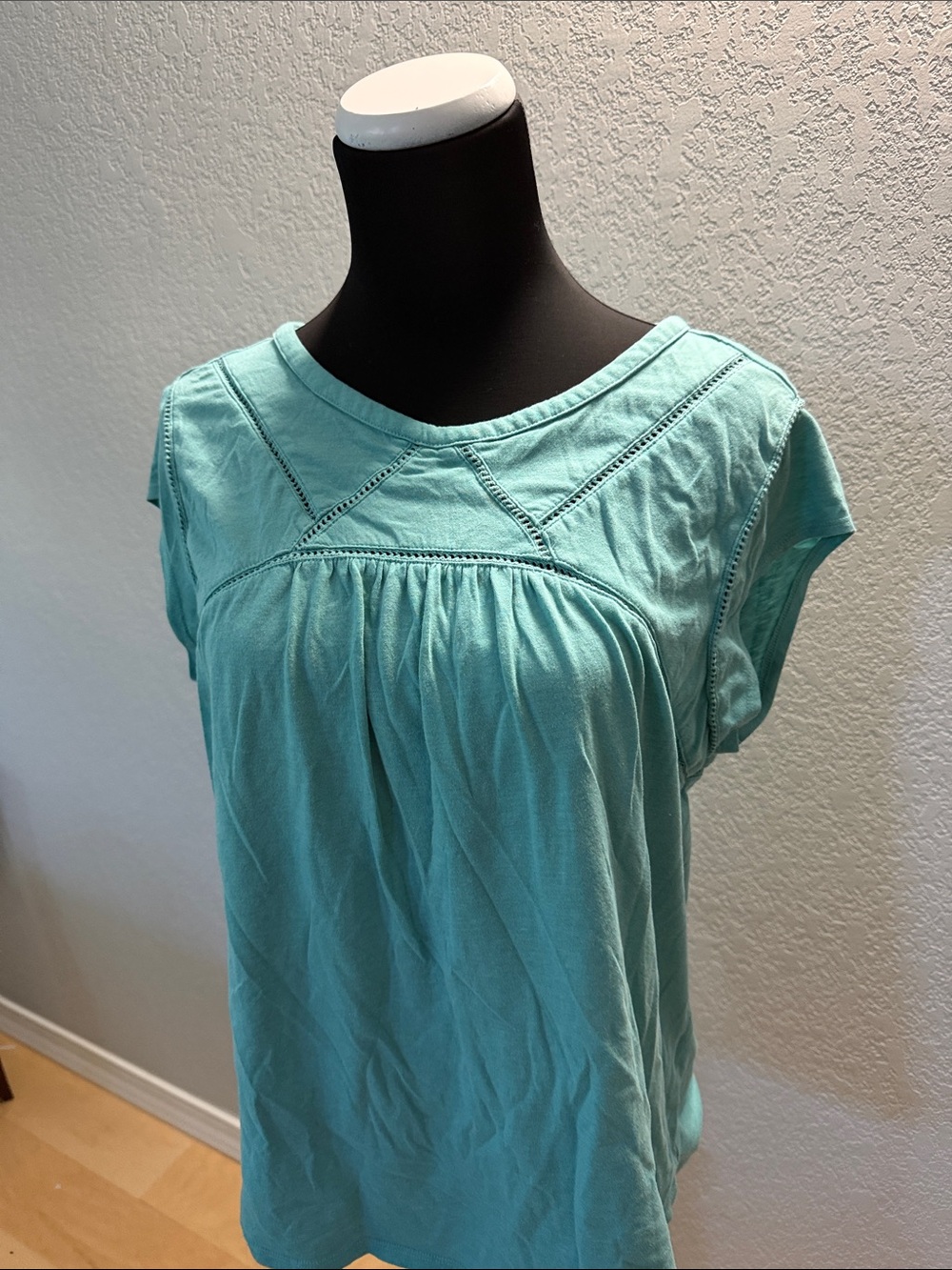 Prana Mint Green Cap Sleeve Gathered Yoke Top